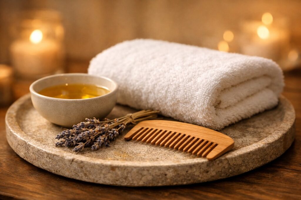 Aromatic oils and lavender for a head massage at U Spa Dubai