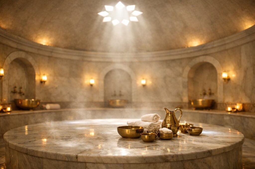 Traditional marble hammam interior at U Spa Dubai