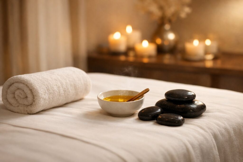Spa massage table set for a back treatment at U Spa Al Barsha, Dubai